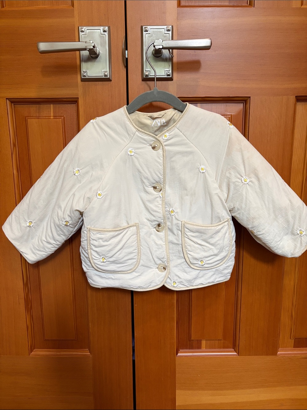 Zara Cream Quilted Puffer Jacket with Daisy Embroidery 2T